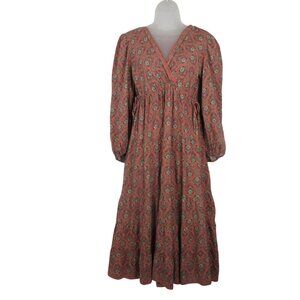 Max Studio Womens XS Boho Floral Wrap Dress Long Sleeve Coral Rayon